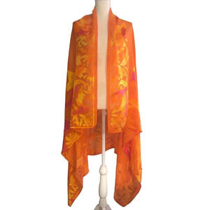 Unknown Women's Large Orange Pink Yellow Sheer Dolphin Fish Sea Life Scarf Wrap